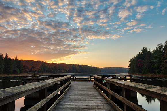 Autumn Boardwalk Sunrise - Black Moshannon Lake