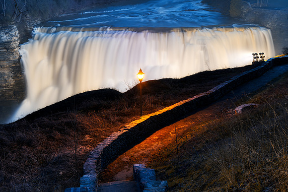 Golden Blue Hour Waterfall