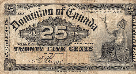 Vintage Dominion of Canada Currency 2 - 25 Cents (obverse)