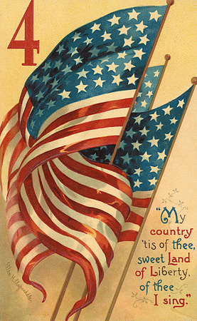 Vintage July 4 Postcard - Patriotic Flags