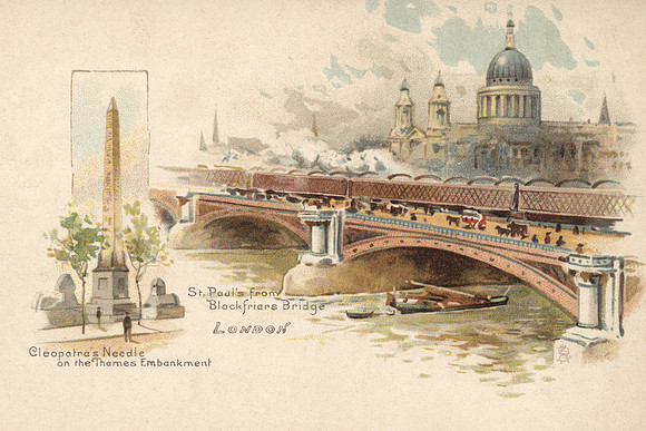 Vintage Postcard - Cleopatra's Needle & St. Paul's, London