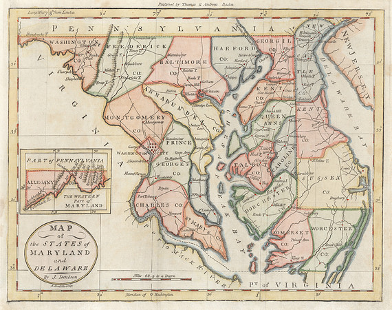 Vintage Map of the States of Maryland and Delaware