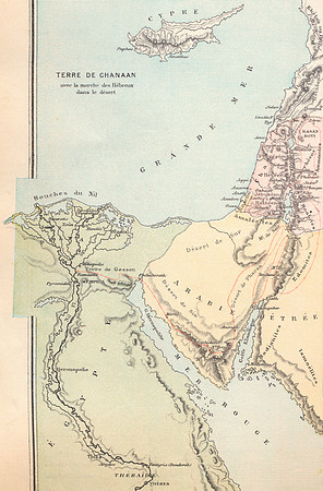 Vintage Map - Land of Canaan with the March of Hebrews in the Desert