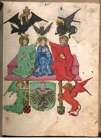 Book of the Holy Trinity (German) - Coronation of Mary Surrounded by Evangelist Symbols