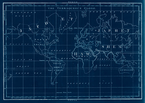 Vintage Blueprint Map - Terraqueous Globe