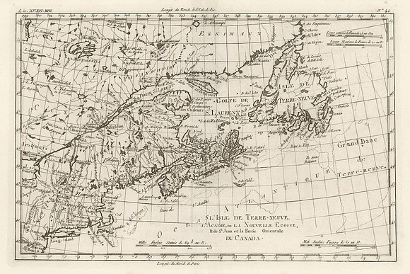 Vintage French Map - Newfoundland, Acadia, or New Scotland [Nova Scotia], Saint John Island [Prince Edward Island], and the Eastern Part of Canada