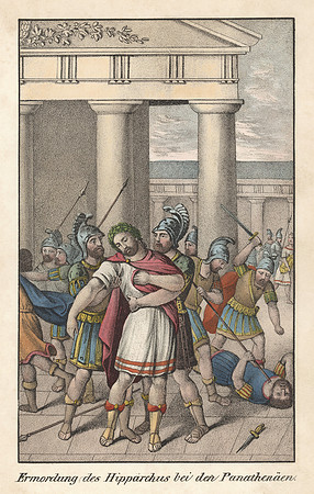 Vintage Image Plate - Murder of Hipparchus at the Panathenaia