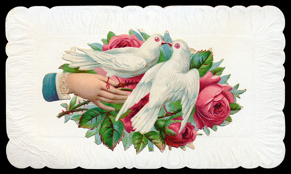 Vintage Calling Card - Doves & Roses