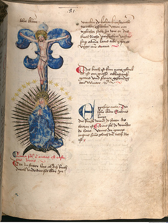 Book of the Holy Trinity (German) - Mary Praying on Star-Studded Crescent Moon, below Christ on Lily Cross