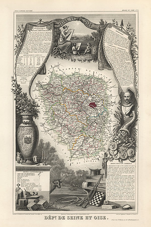 Vintage French Map - Departments of Seine & Oise