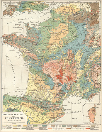Vintage German Map - France & Corsica