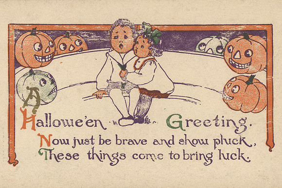 Vintage Postcard - Brave Halloween Greeting