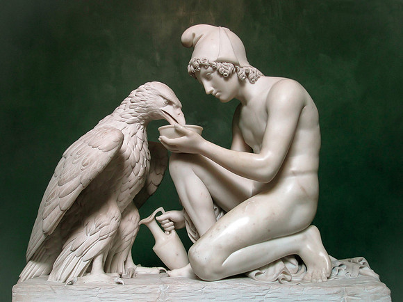 Ganymede Waters Zeus as an Eagle (by Bertel Thorvaldsen circa 1817)