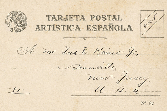 Vintage Postcard Back - Spain to New Jersey, USA