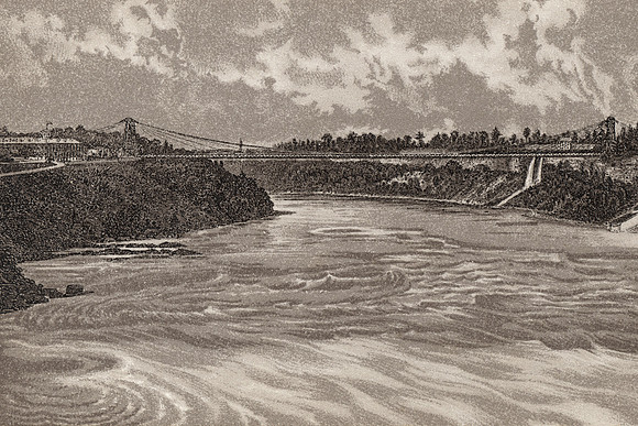 Vintage Heliotype Image - Niagara Falls Suspension Bridge