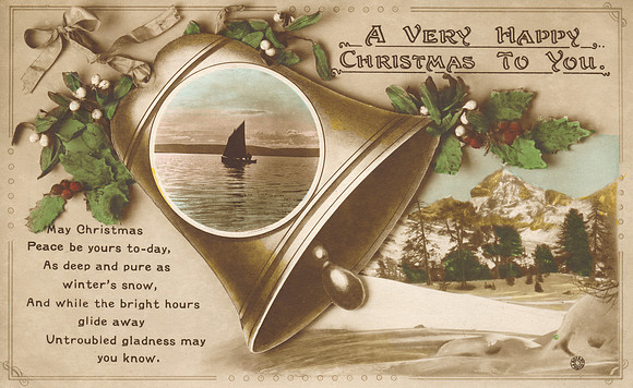 Vintage Postcard - Bell Boat Christmas