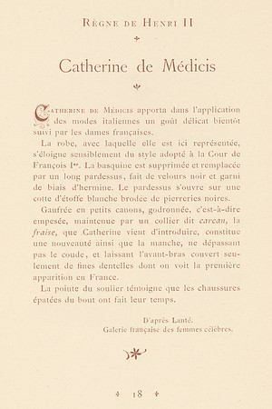 Vintage French Costume Description - Catherine de Médicis
