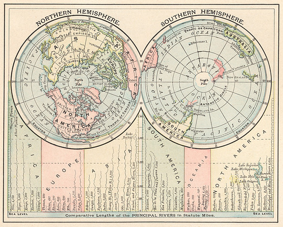 Vintage Globe Map - Northern & Southern Hemispheres